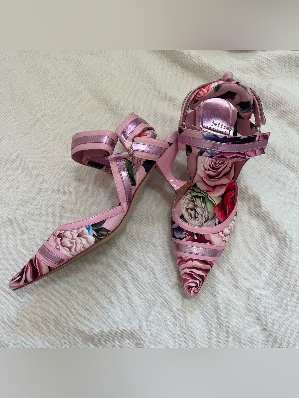 Jeffrey Campbell Floral Pink Strappy  Heels Pointed Toe Coquette Balletcore Y2K